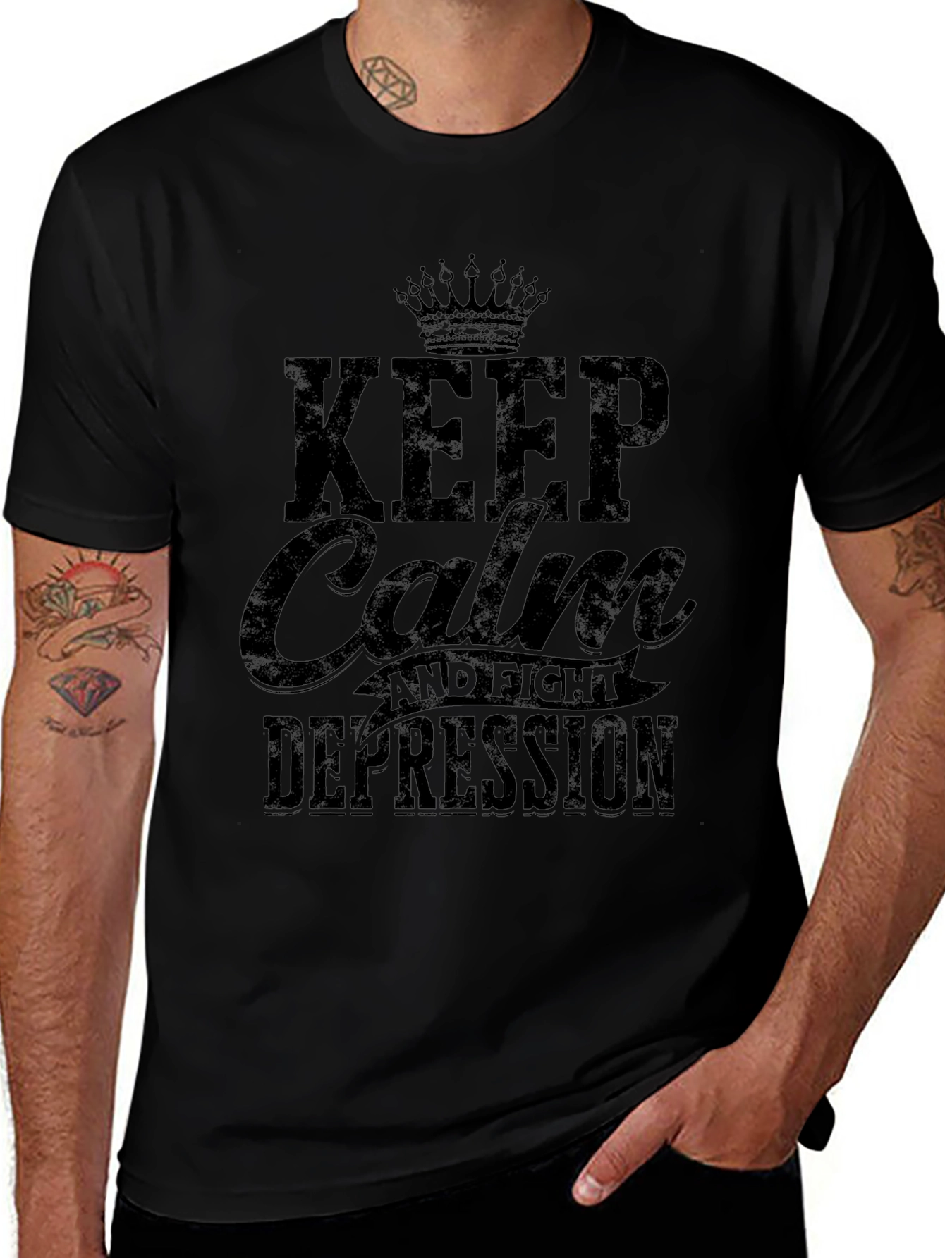 Keep Calm and Fight Depression Black Graphic Tee