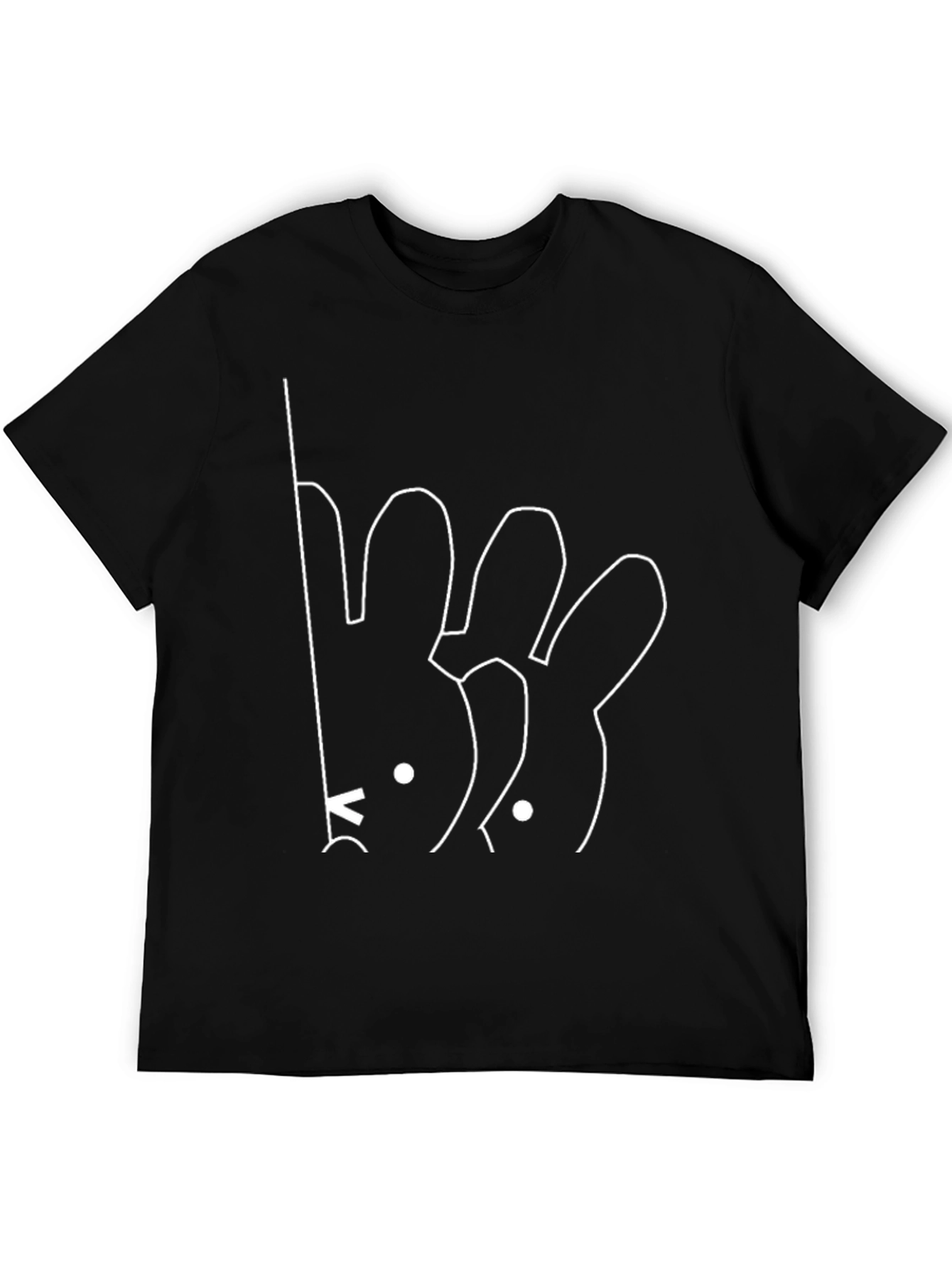Minimalist Bunny Line Art Black T-Shirt