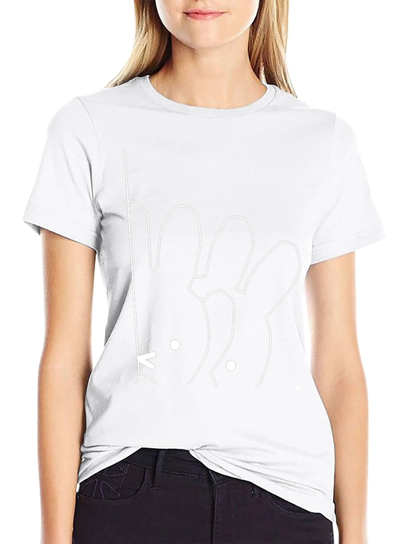 Minimalist Bunny Line Art Black T-Shirt