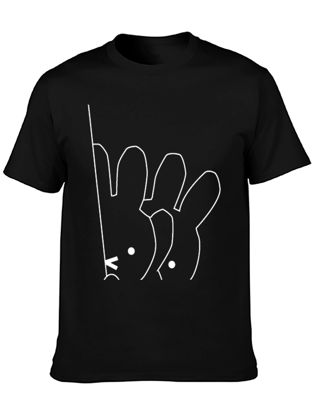 Minimalist Bunny Line Art Black T-Shirt