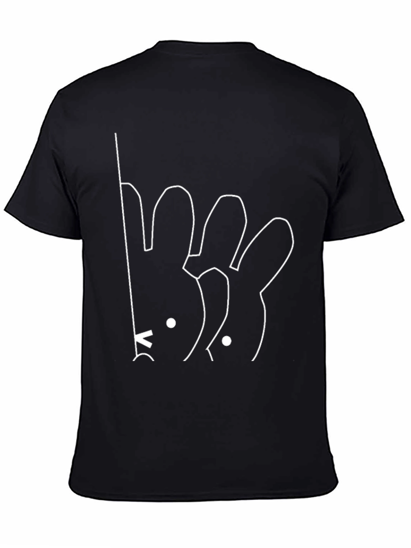 Minimalist Bunny Line Art Black T-Shirt