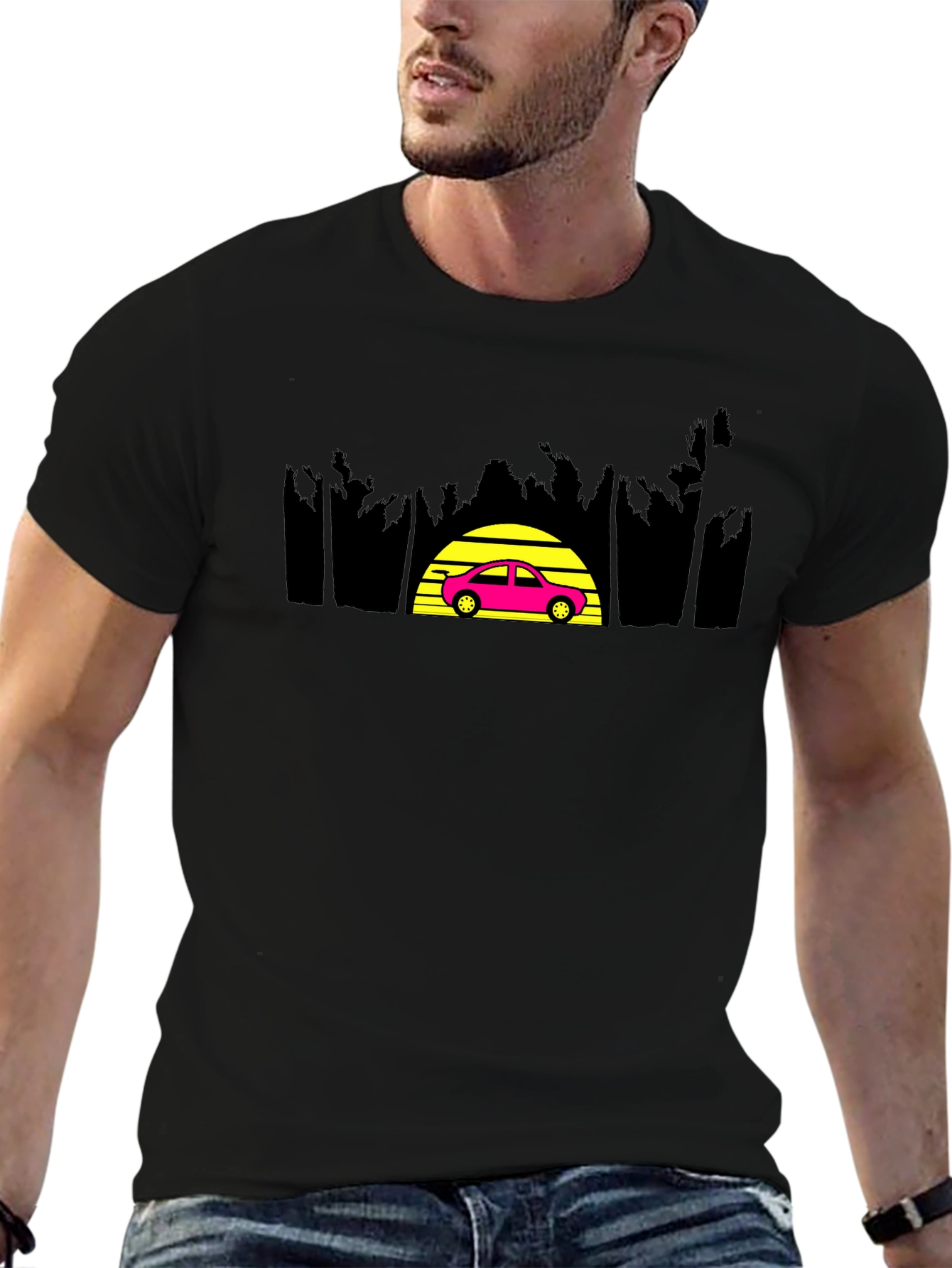 Retro Sunset Car Graphic Tee - Classic Style