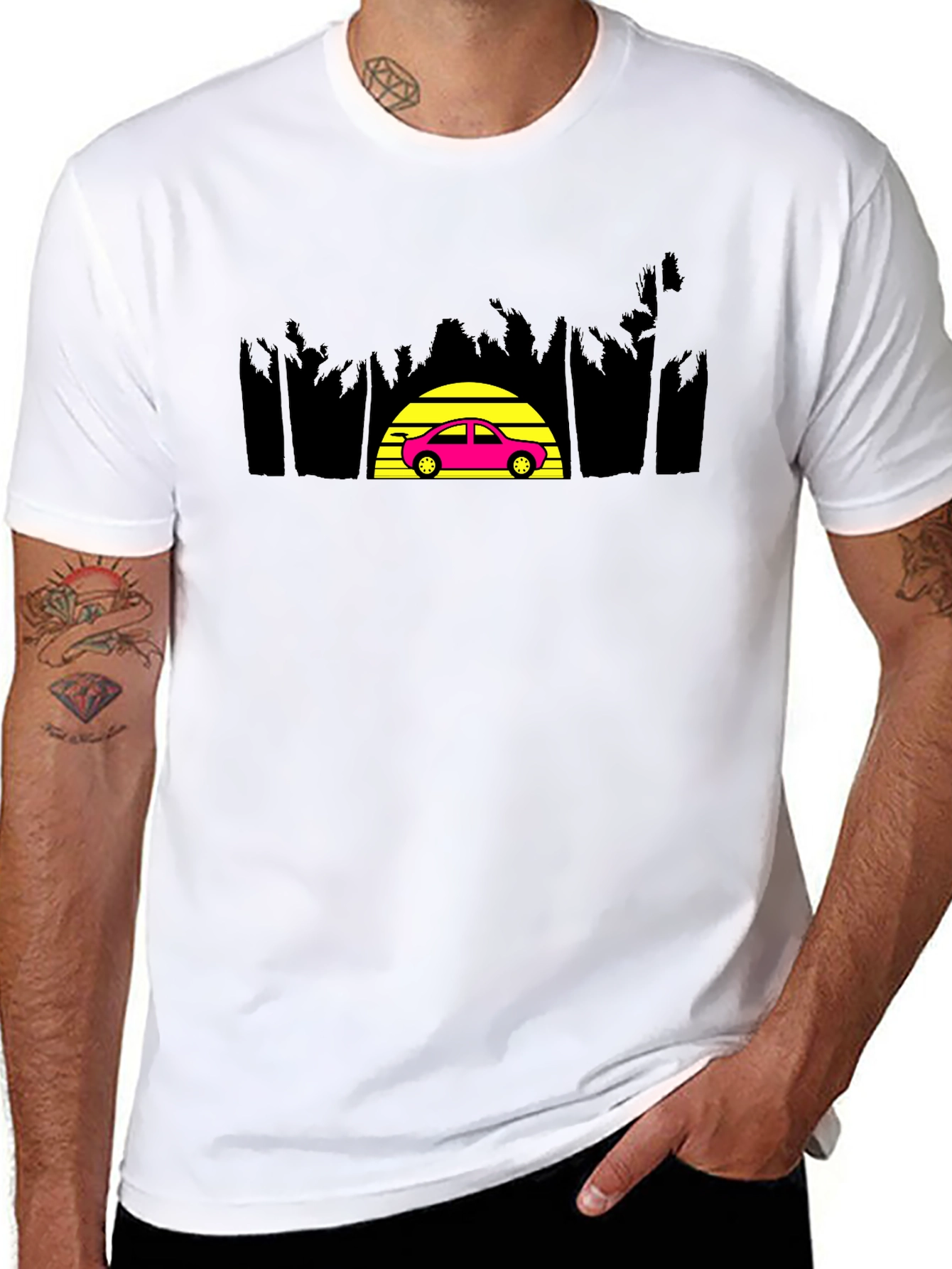Retro Sunset Car Graphic Tee - Classic Style