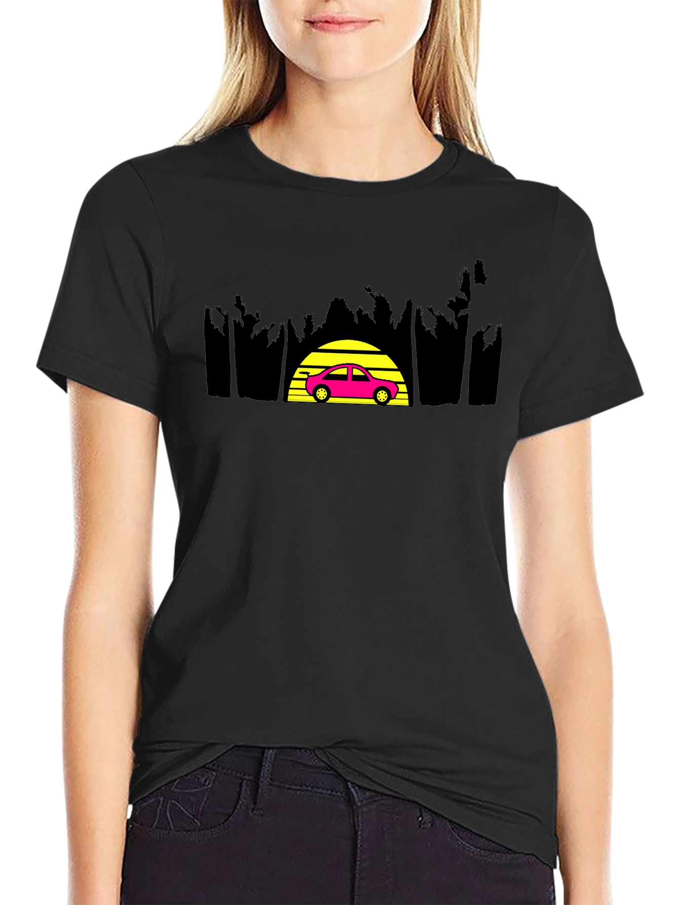 Retro Sunset Car Graphic Tee - Classic Style