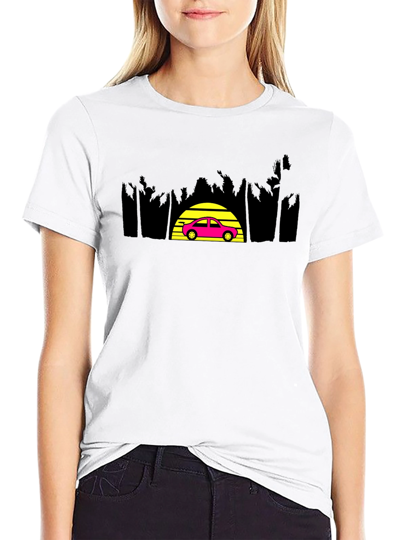 Retro Sunset Car Graphic Tee - Classic Style