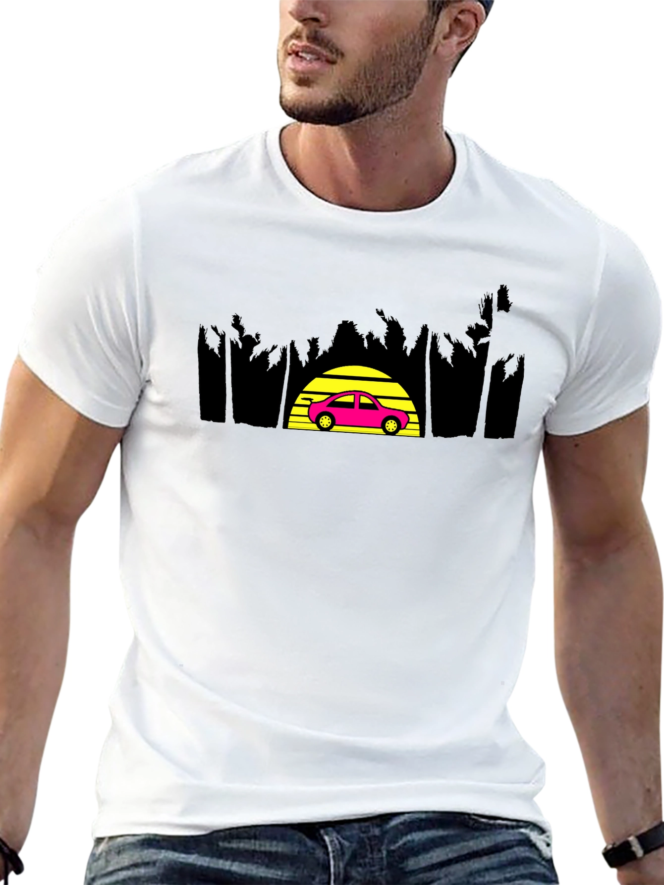 Retro Sunset Car Graphic Tee - Classic Style
