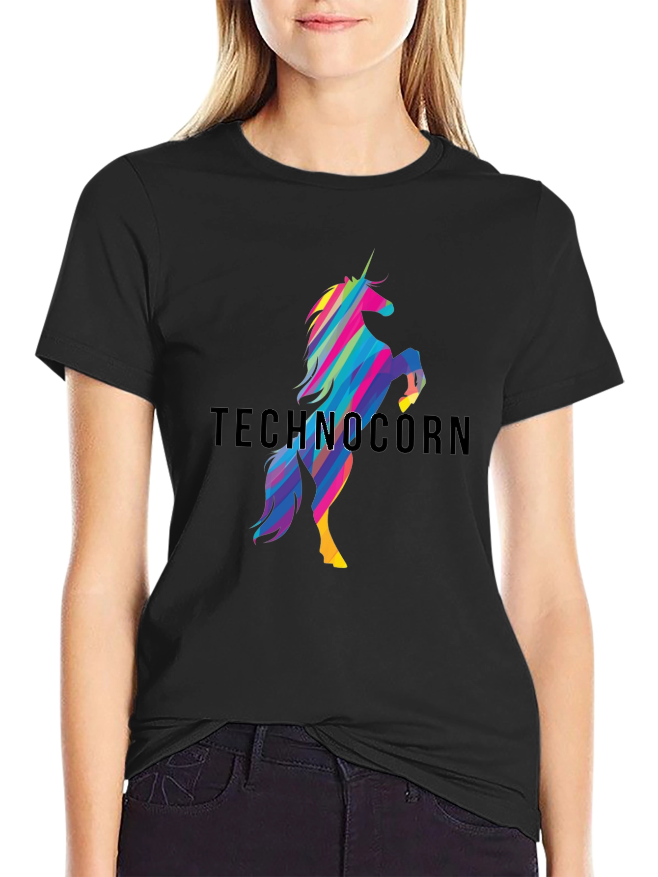 Technocorn Black Graphic T-Shirt