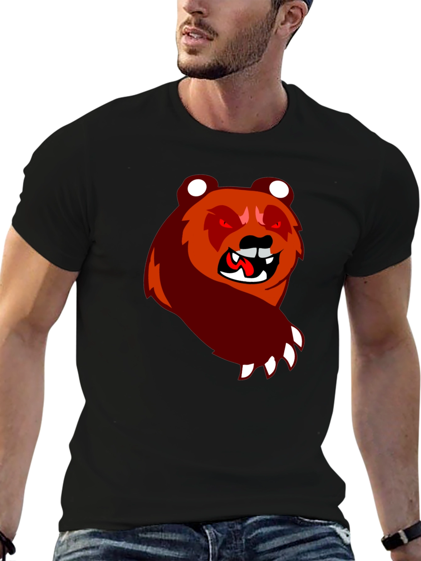 Cartoon Bear Graphic Black T-Shirt