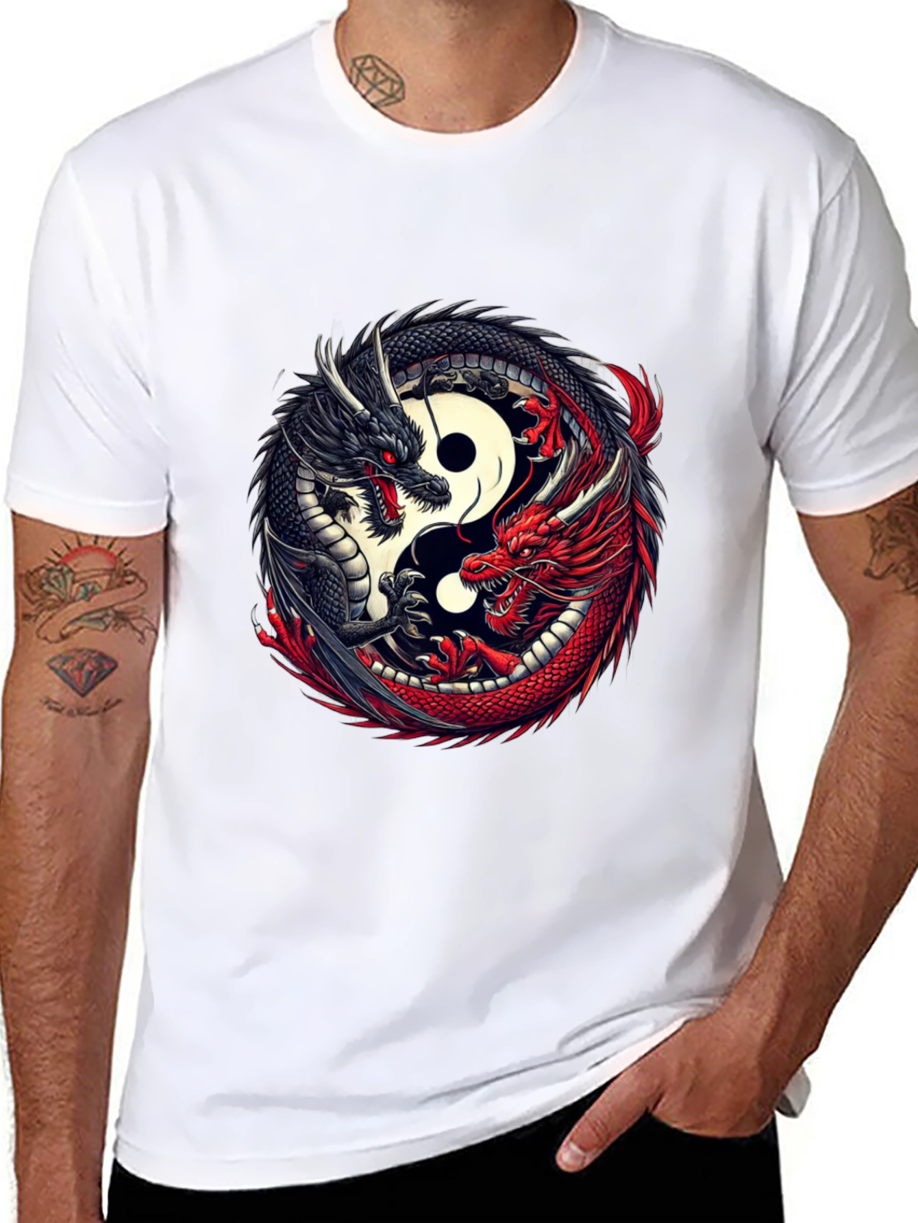 Yin Yang Dragon Graphic T-Shirt - Black
