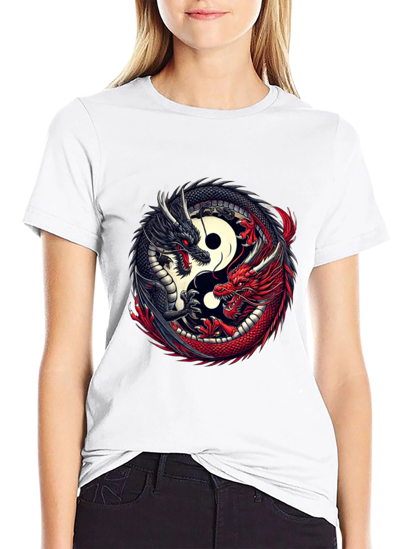 Yin Yang Dragon Graphic T-Shirt - Black
