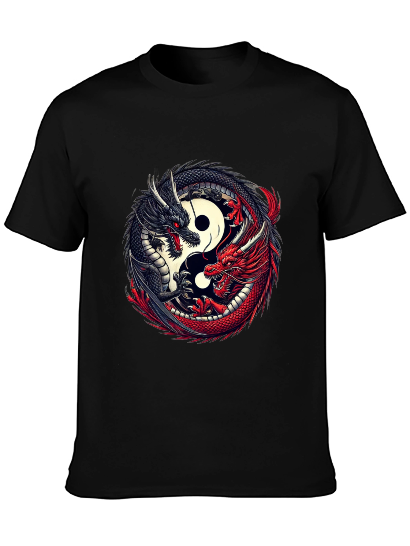 Yin Yang Dragon Graphic T-Shirt - Black