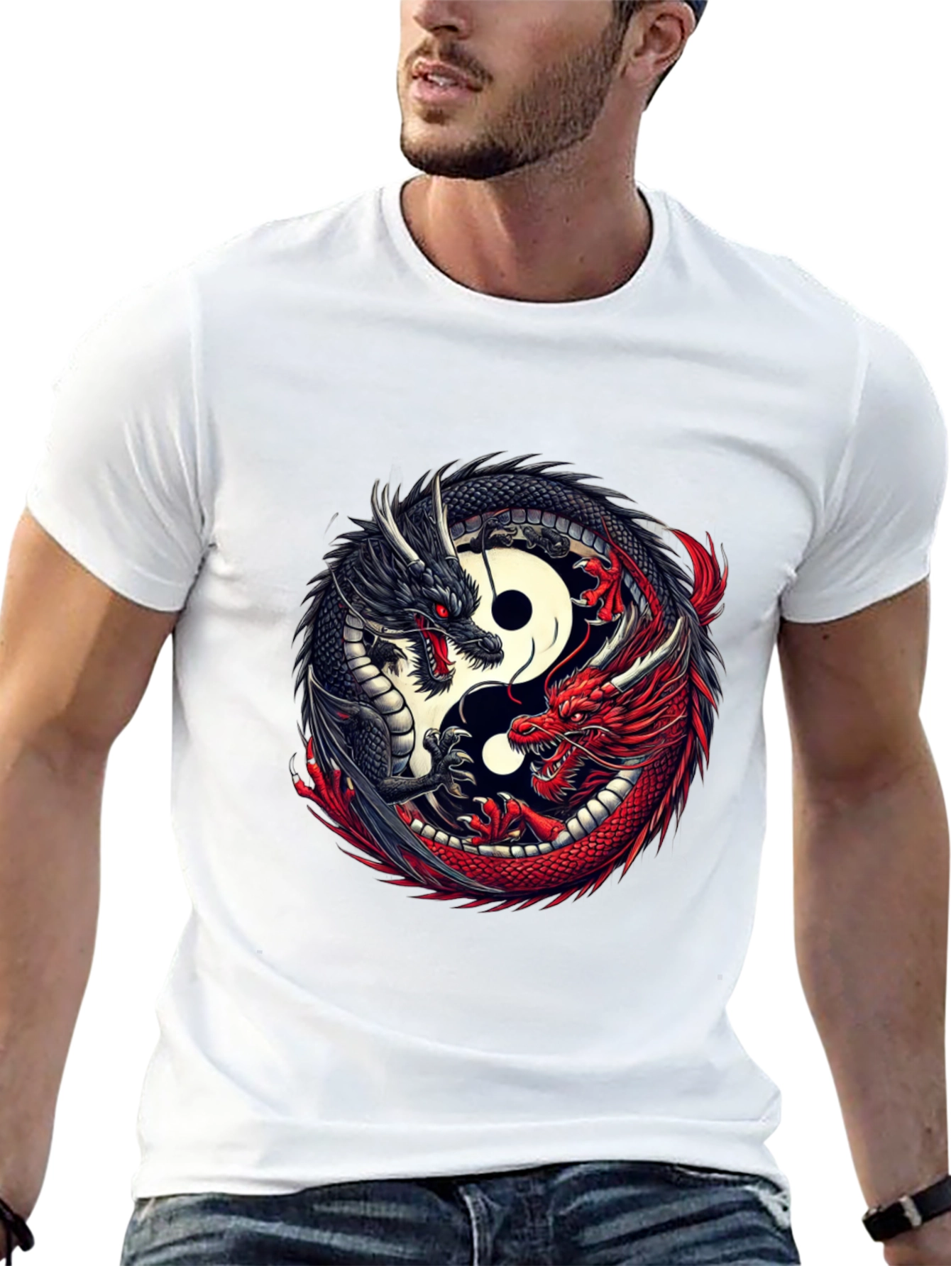 Yin Yang Dragon Graphic T-Shirt - Black