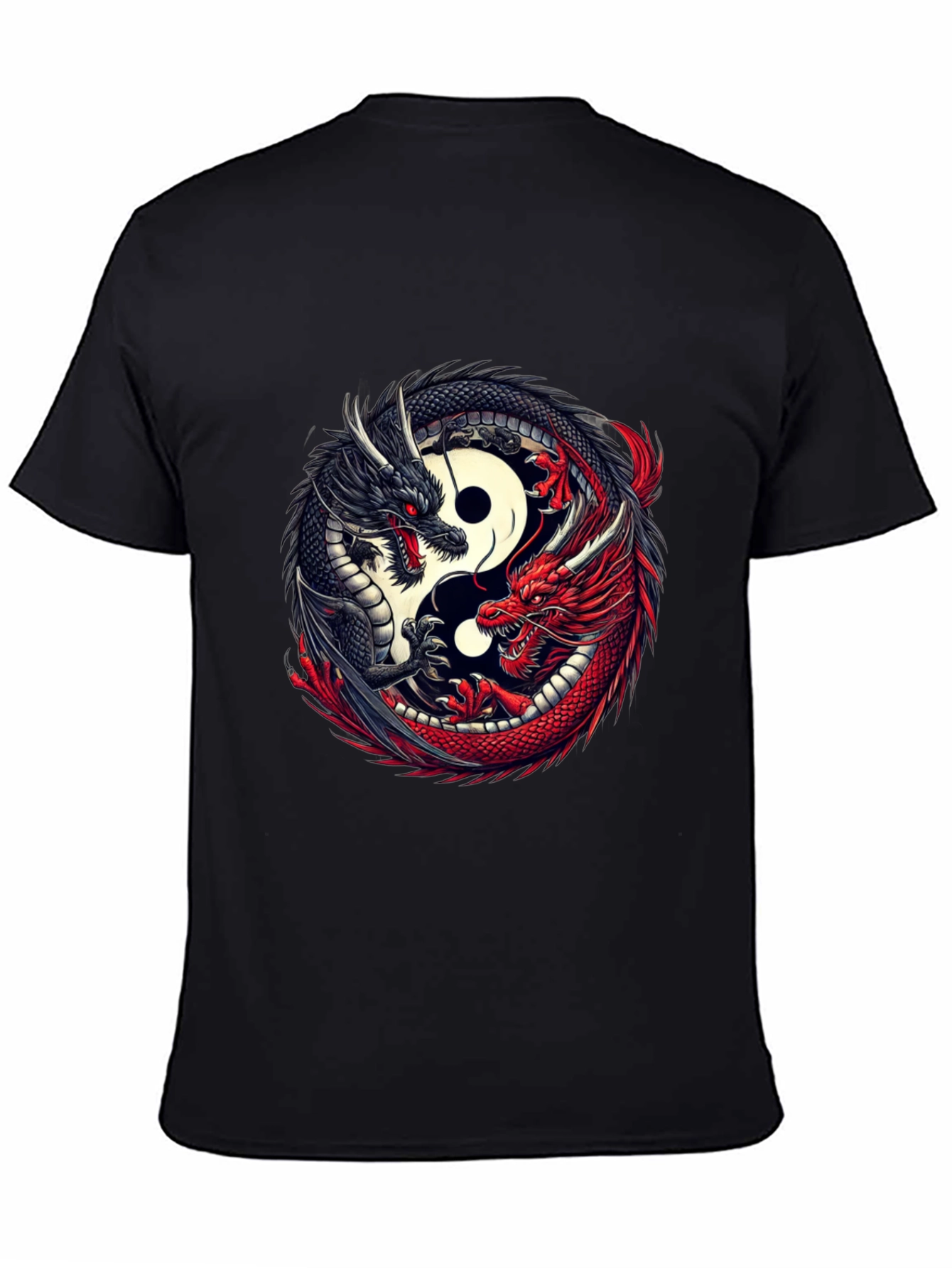 Yin Yang Dragon Graphic T-Shirt - Black