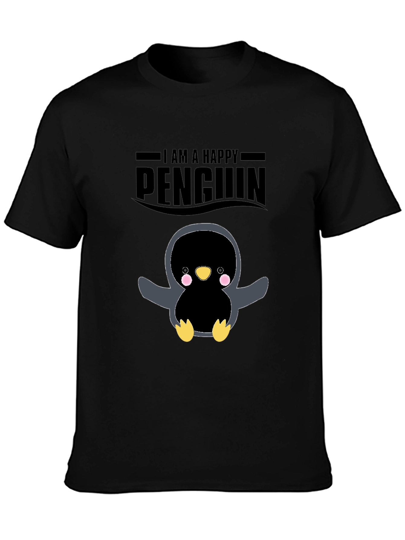Happy Penguin Graphic Black T-Shirt
