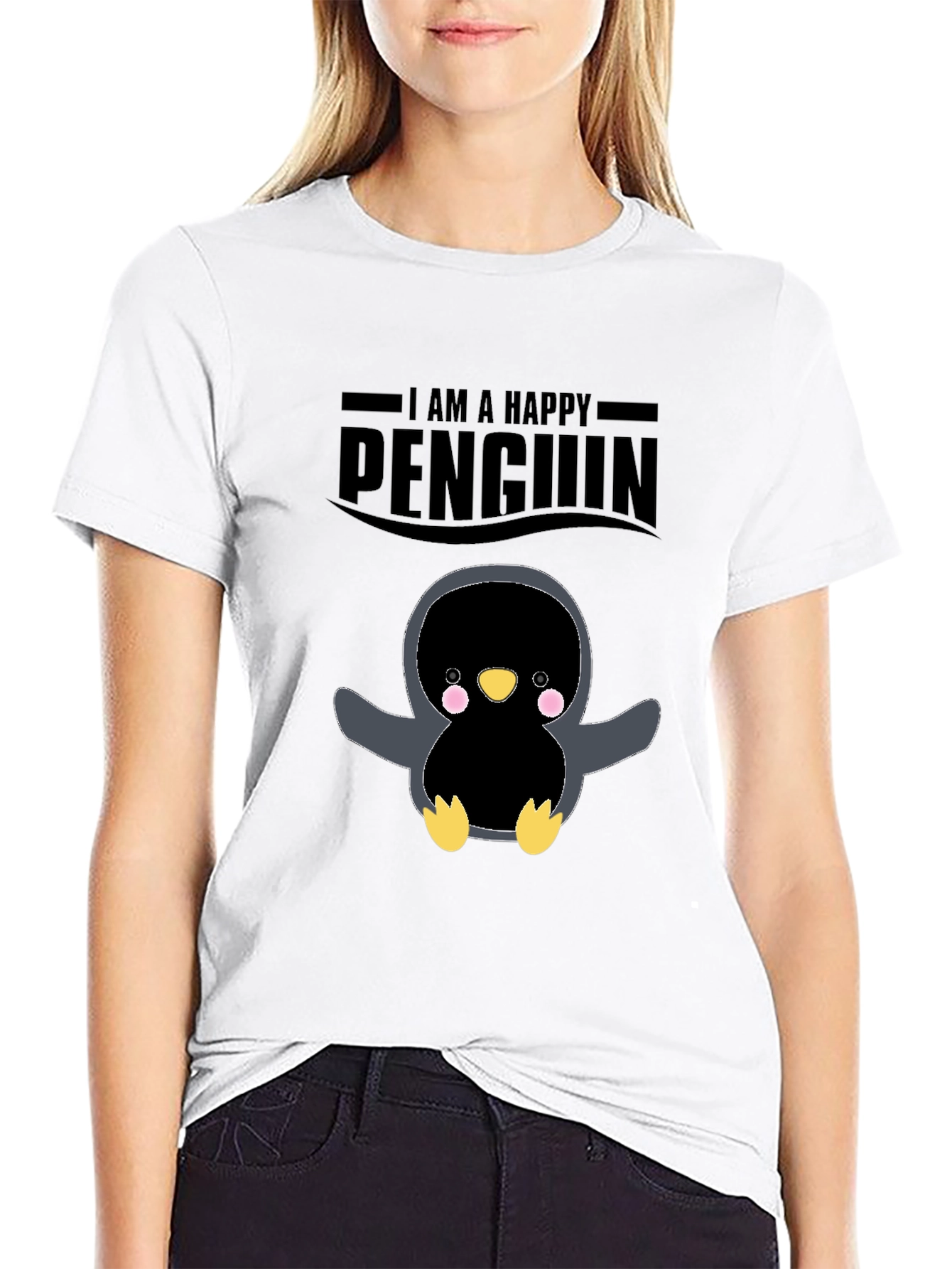 Happy Penguin Graphic Black T-Shirt