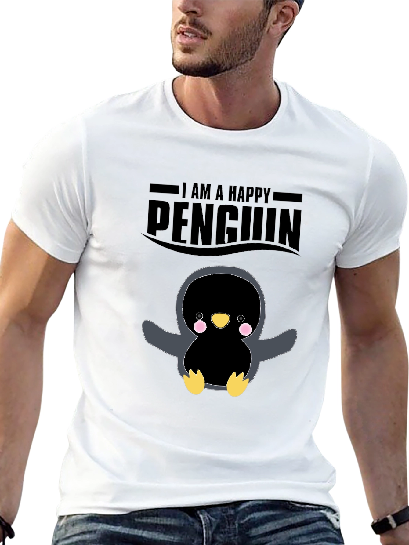 Happy Penguin Graphic Black T-Shirt