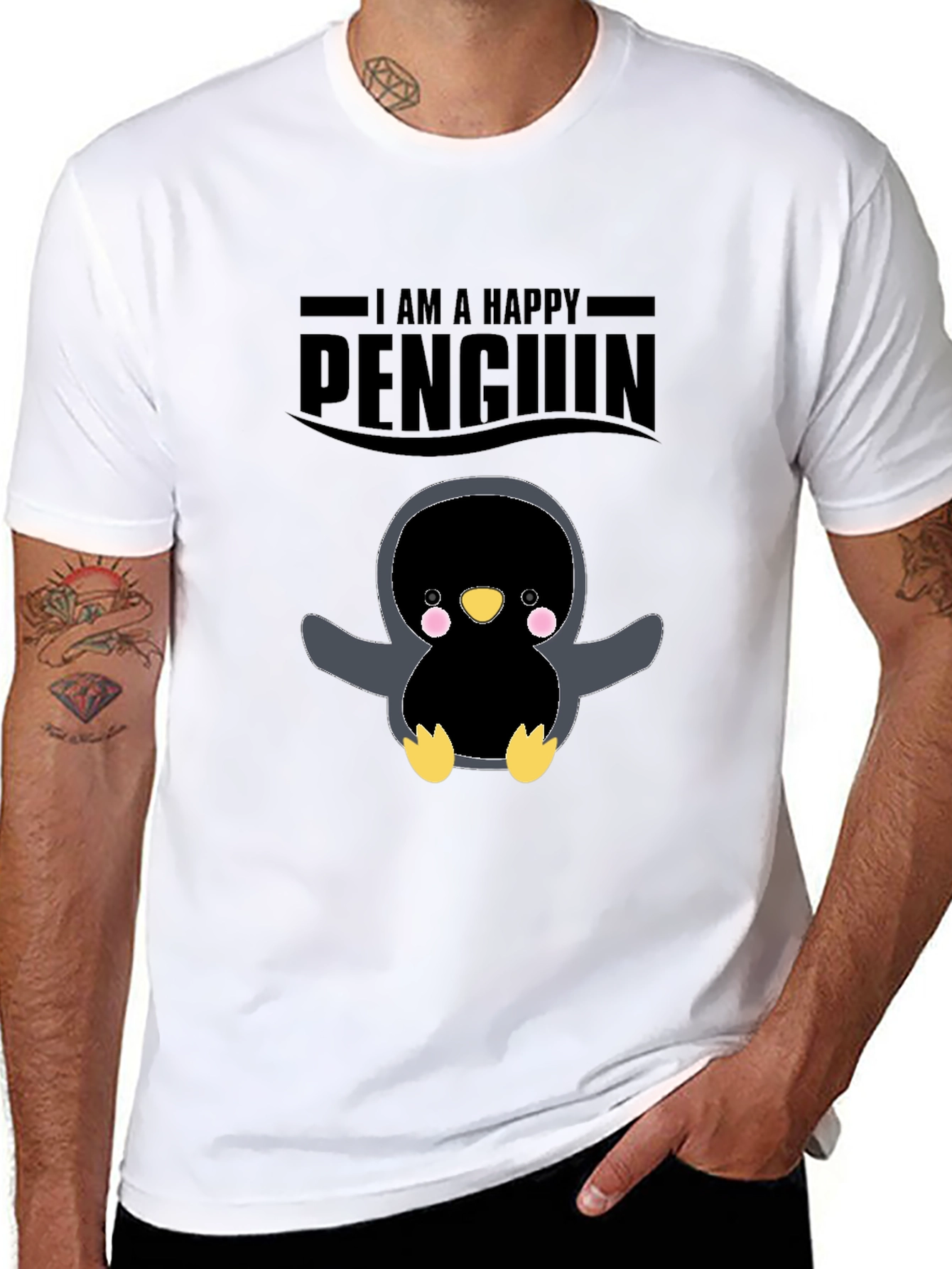 Happy Penguin Graphic Black T-Shirt