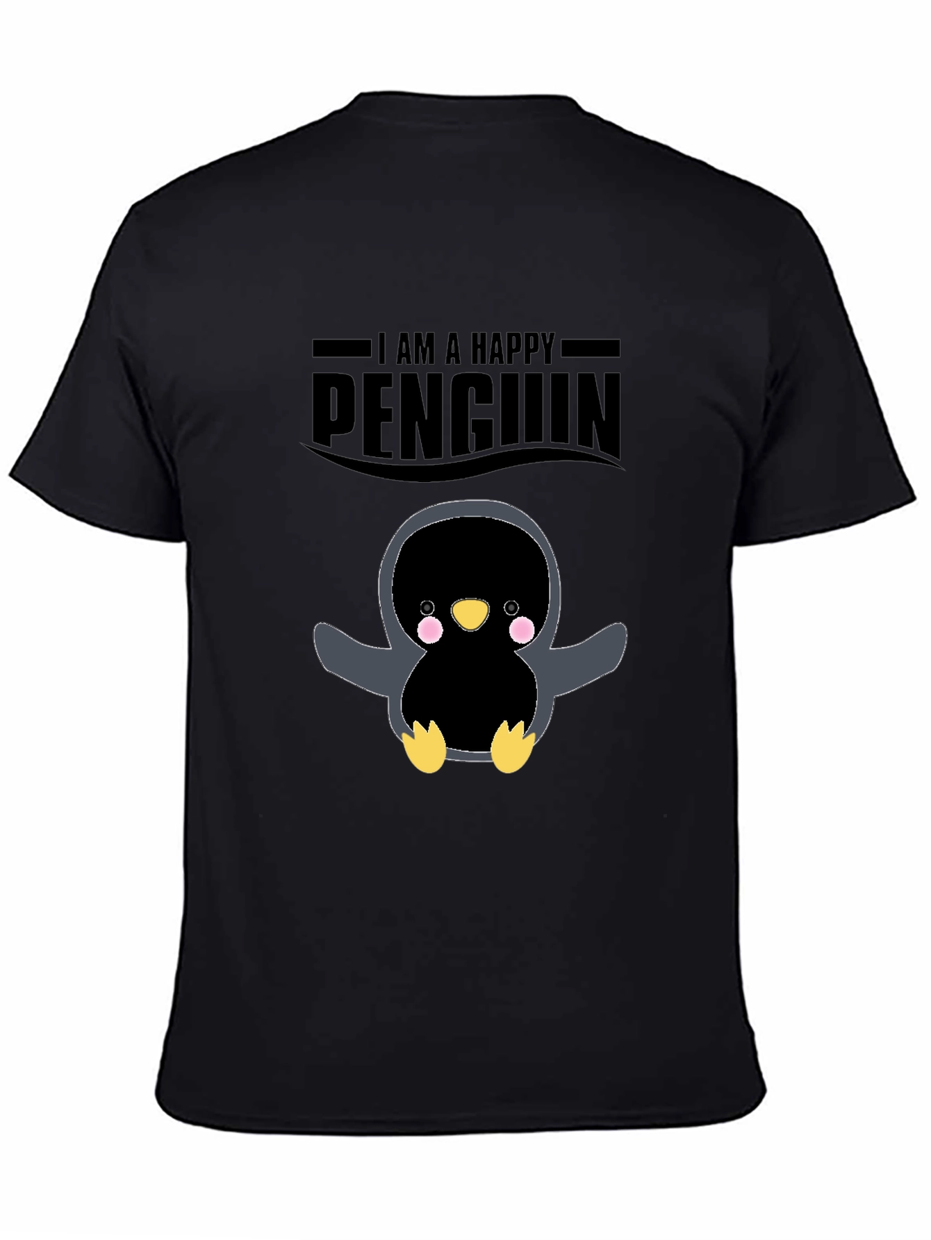 Happy Penguin Graphic Black T-Shirt