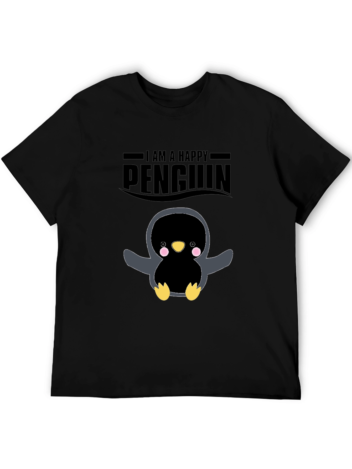 Happy Penguin Graphic Black T-Shirt