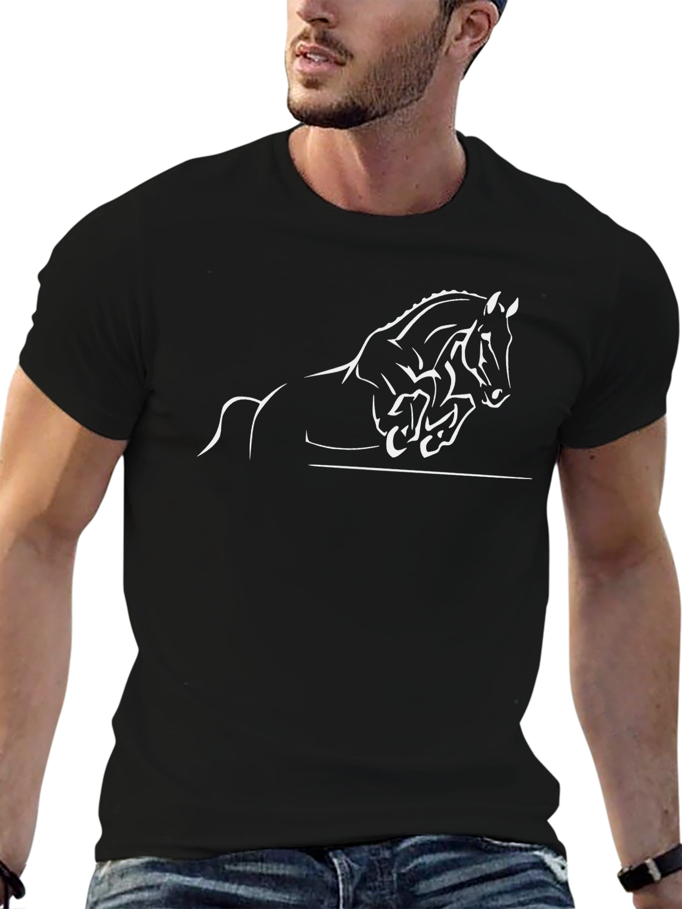 Horse Graphic Tee - Black Cotton T-Shirt