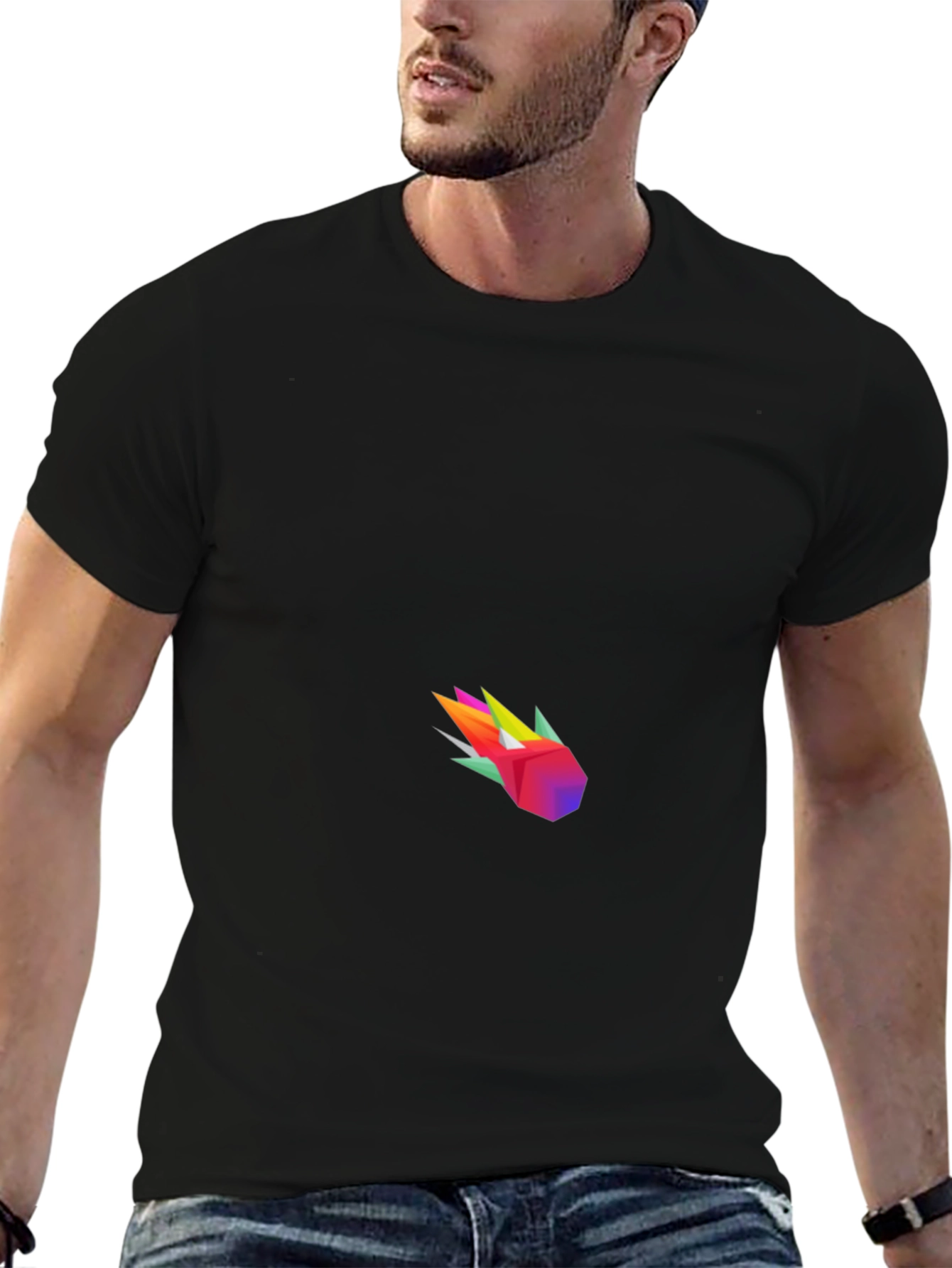Geometric Comet Graphic Tee - Modern Black T-Shirt