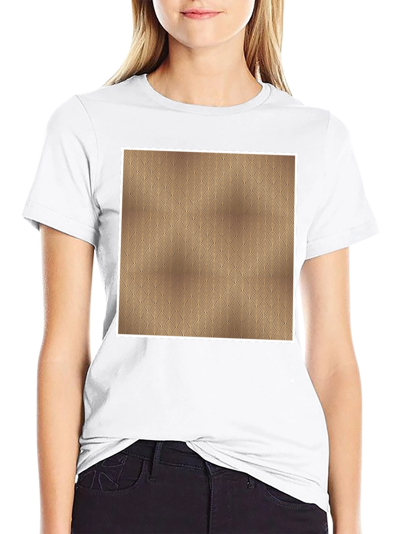 Mens Black Tee with Geometric Gold Pattern
