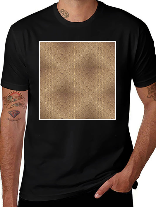Mens Black Tee with Geometric Gold Pattern