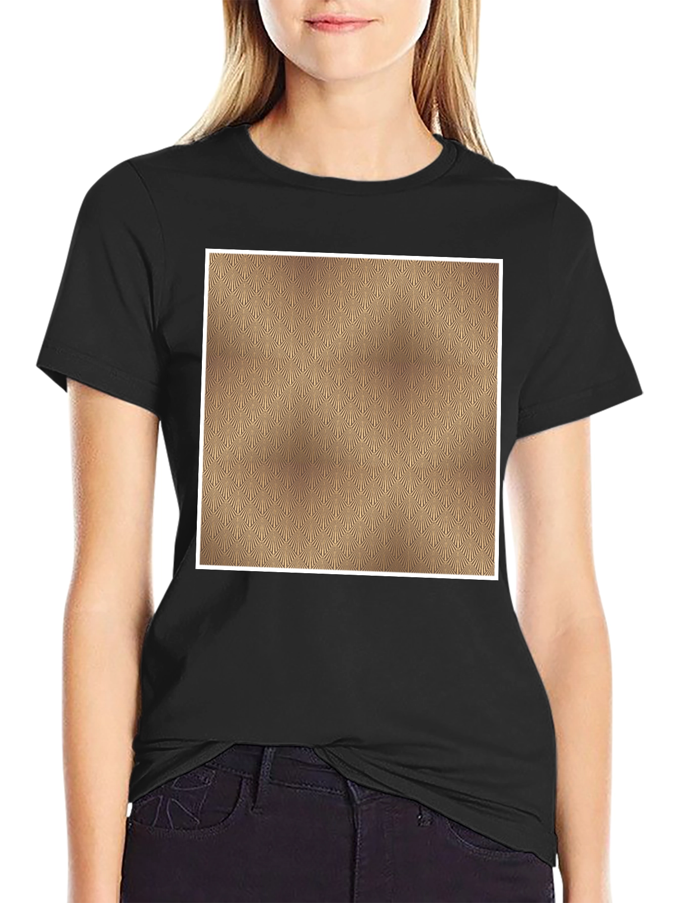 Mens Black Tee with Geometric Gold Pattern