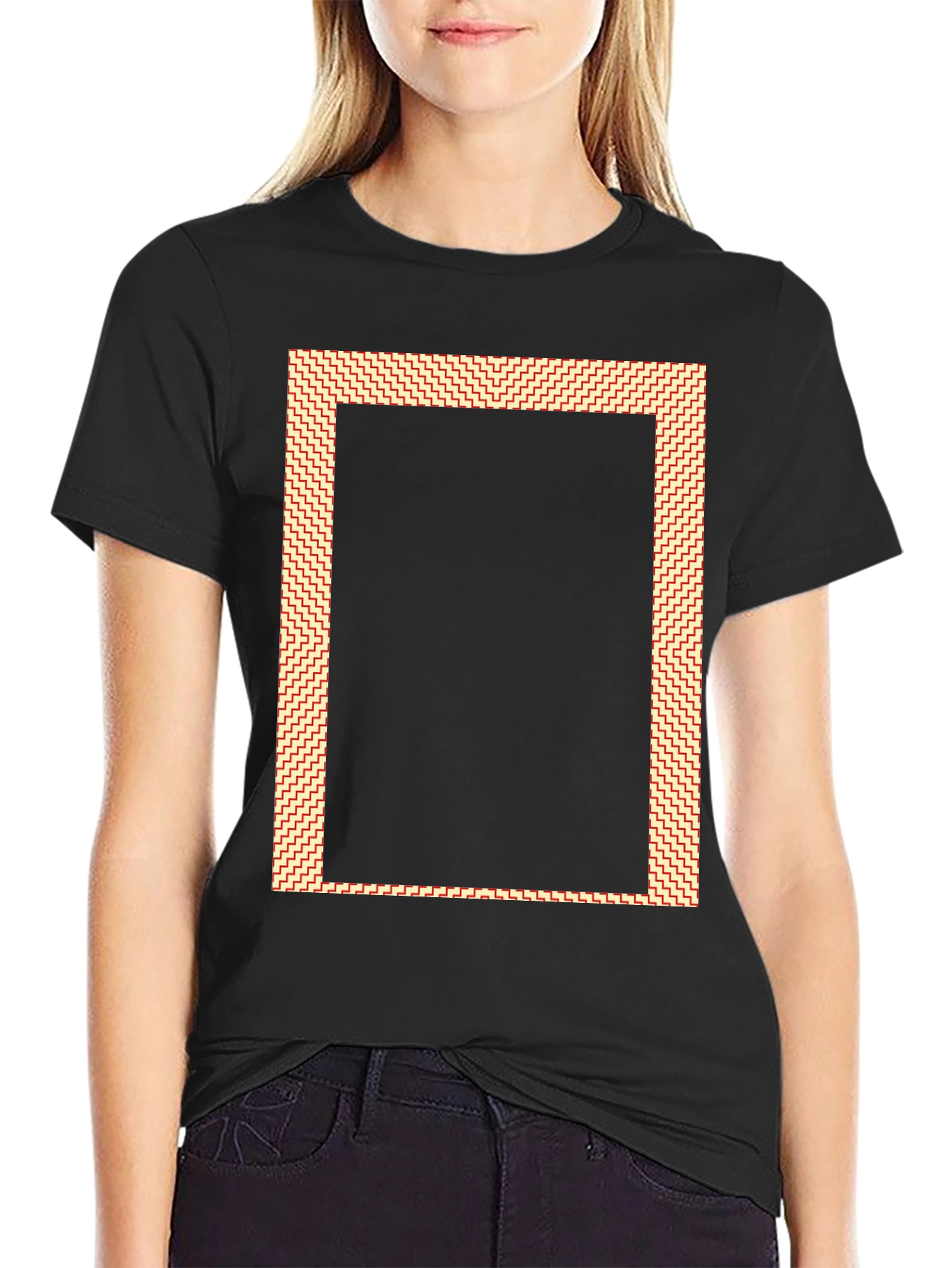 Modern Graphic Tee - Black with Patterned Border