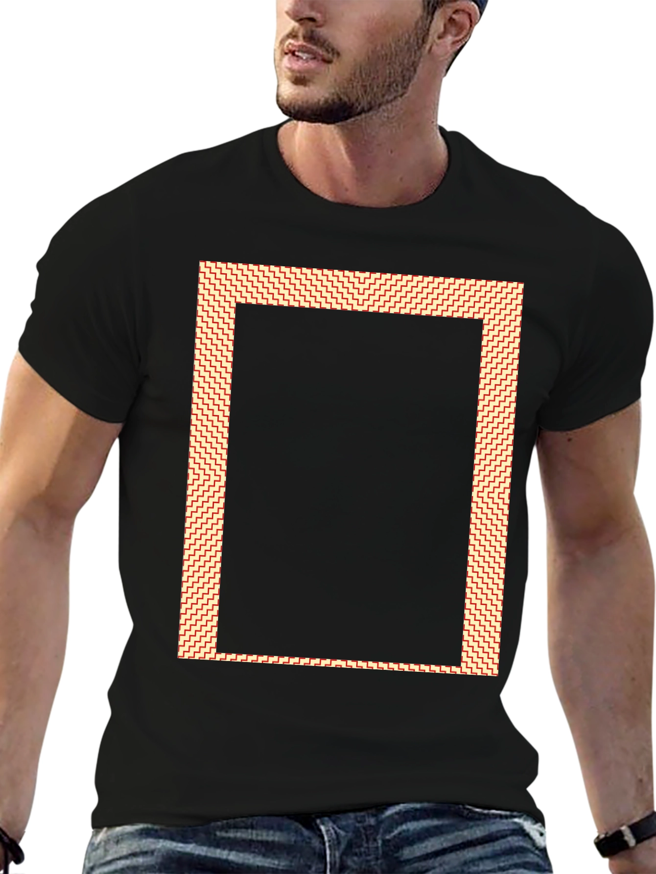Modern Graphic Tee - Black with Patterned Border