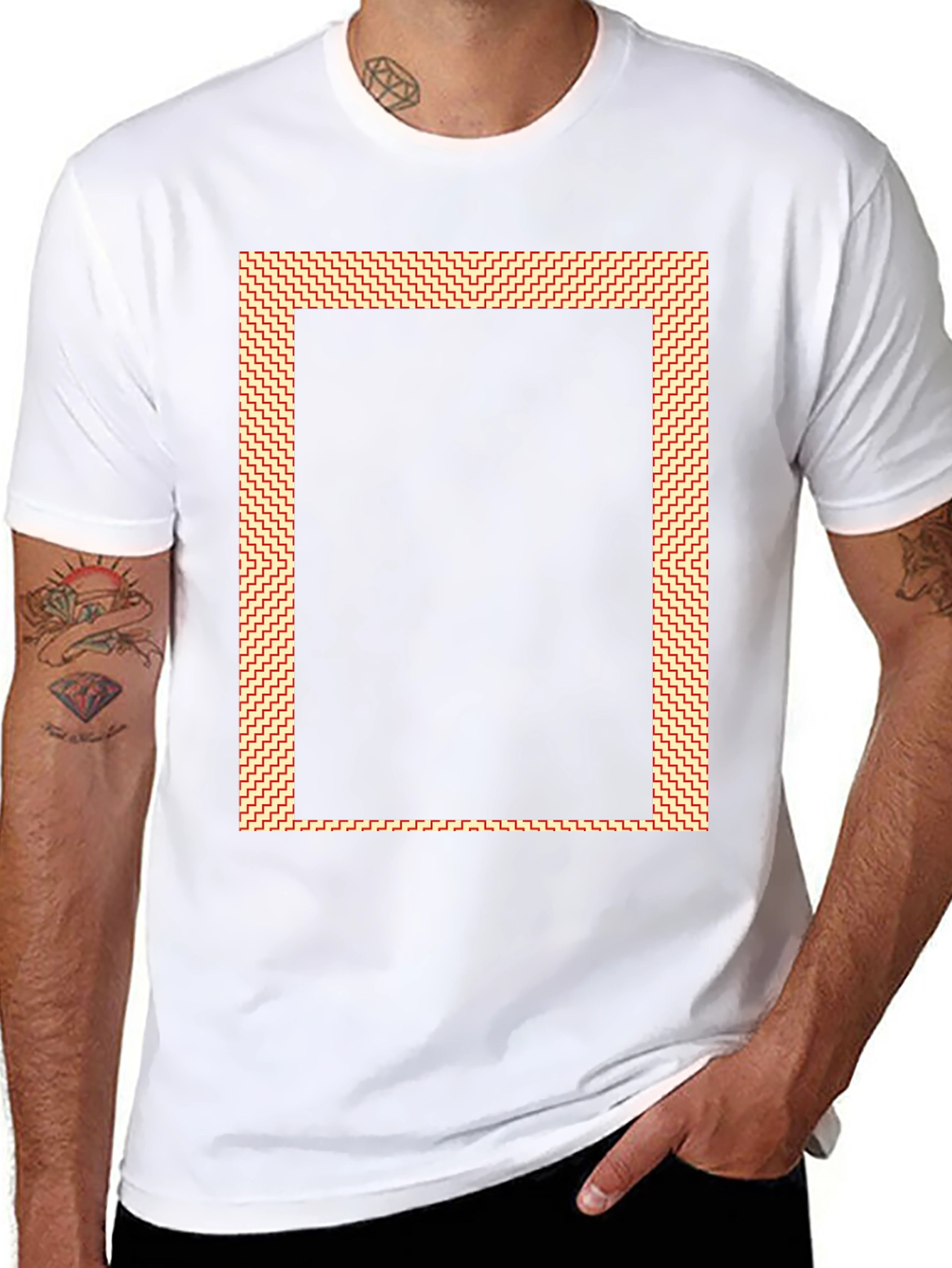 Modern Graphic Tee - Black with Patterned Border