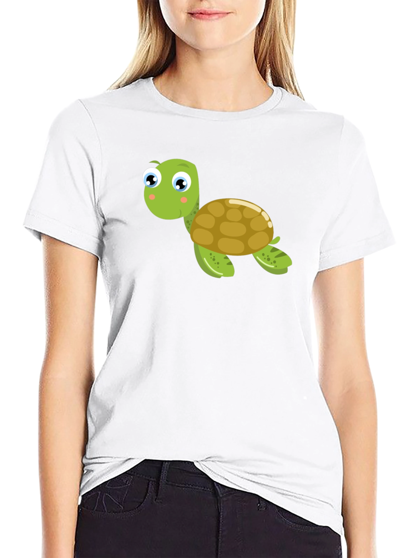 Cute Turtle Graphic Tee - Black Cotton T-Shirt