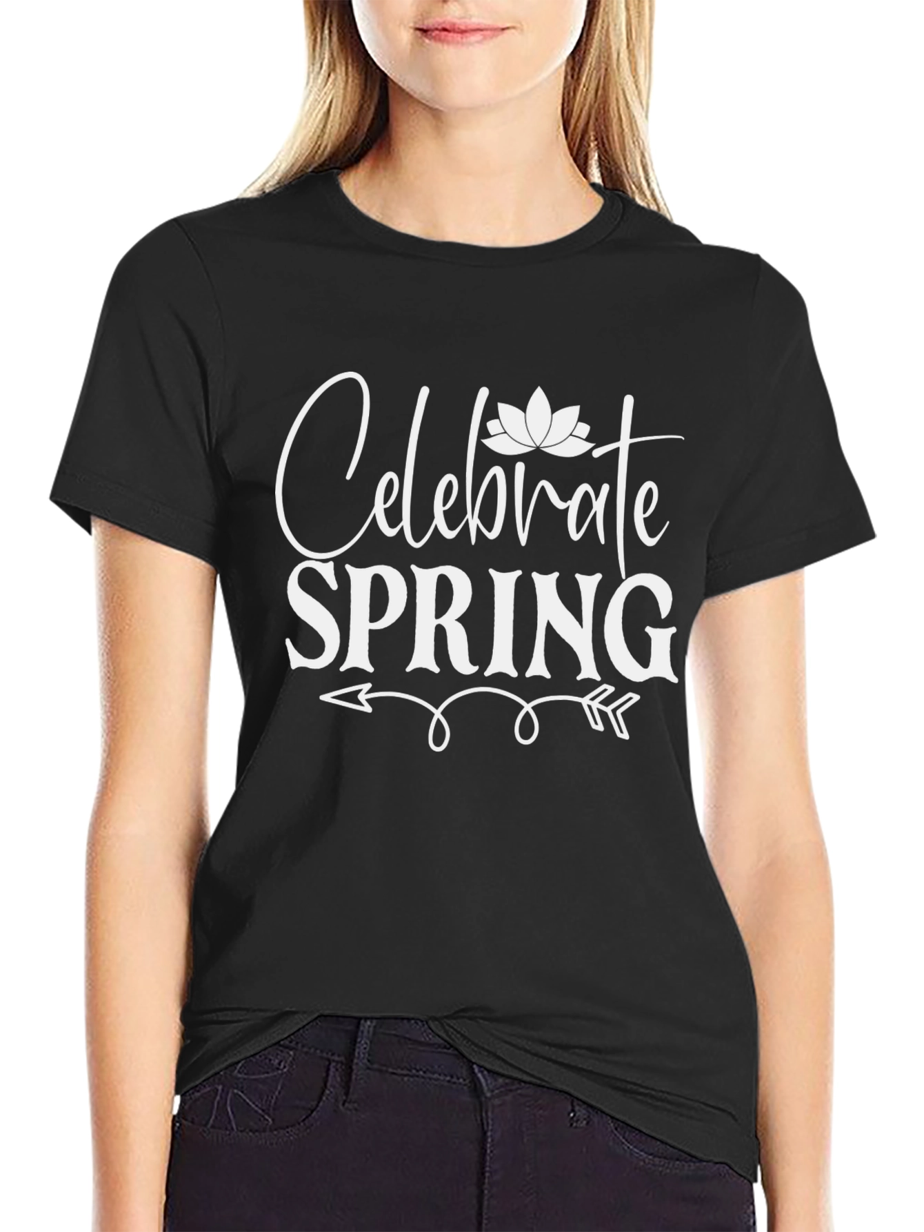 Celebrate Spring Black Graphic T-Shirt