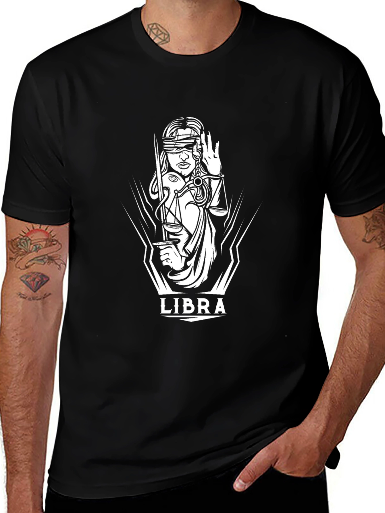Libra Zodiac Graphic Black T-Shirt