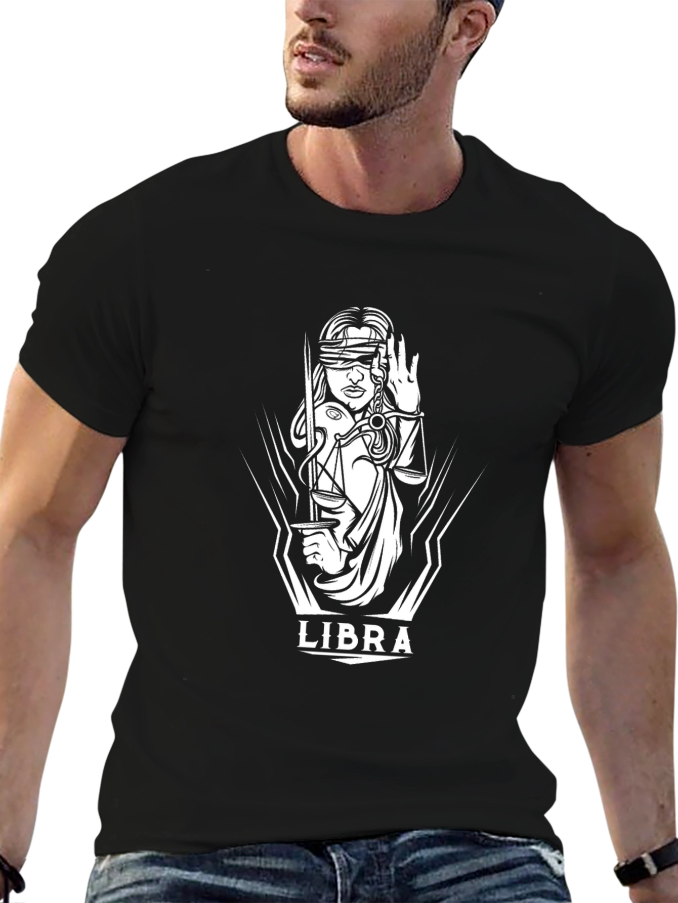 Libra Zodiac Graphic Black T-Shirt