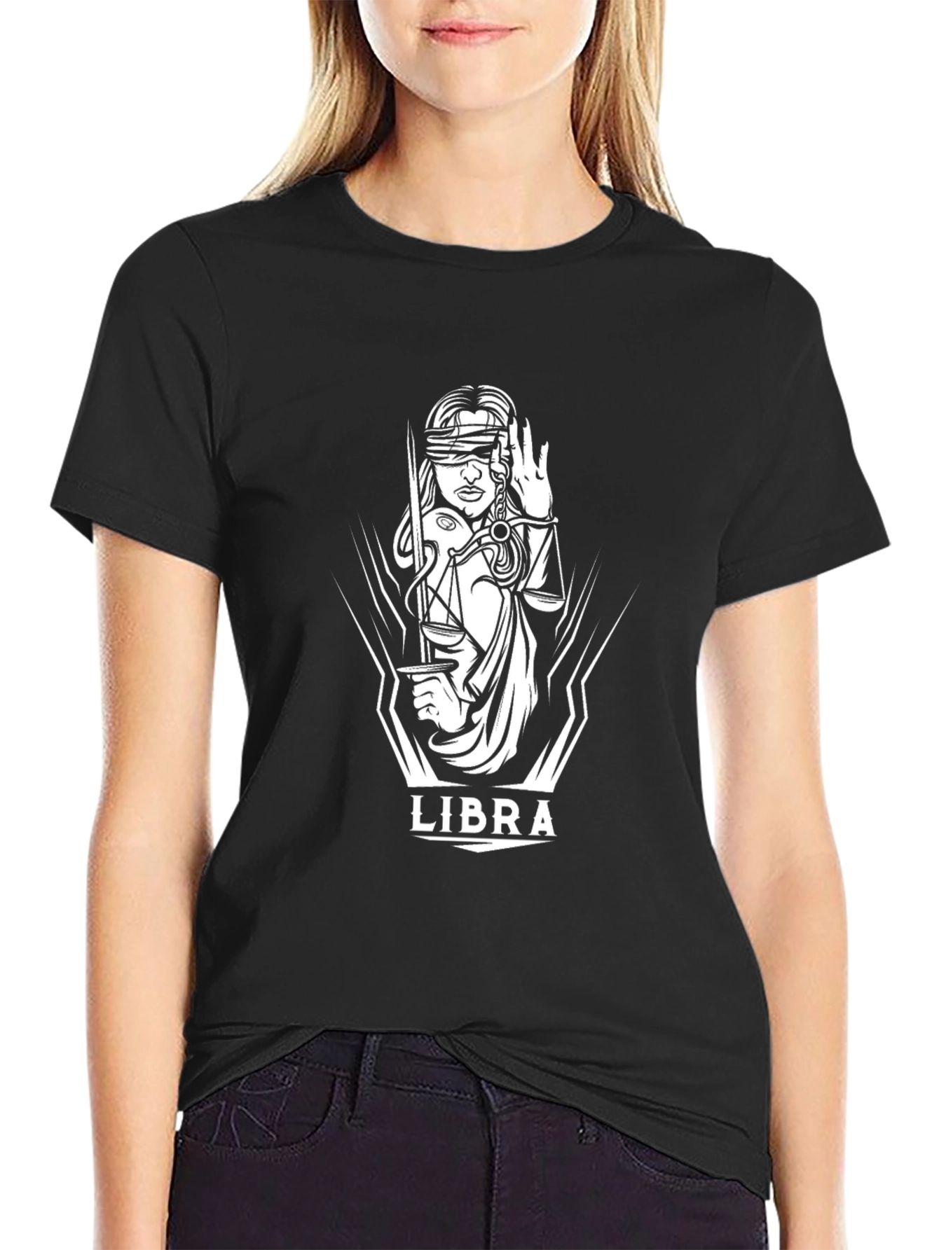 Libra Zodiac Graphic Black T-Shirt