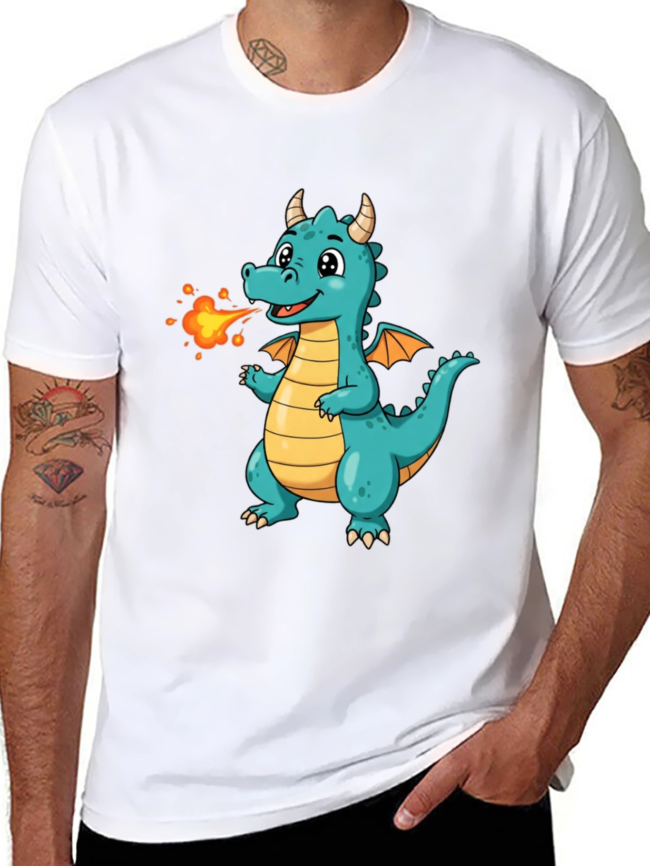 Cute Fire Dragon Graphic Tee - Kids Fun Shirt