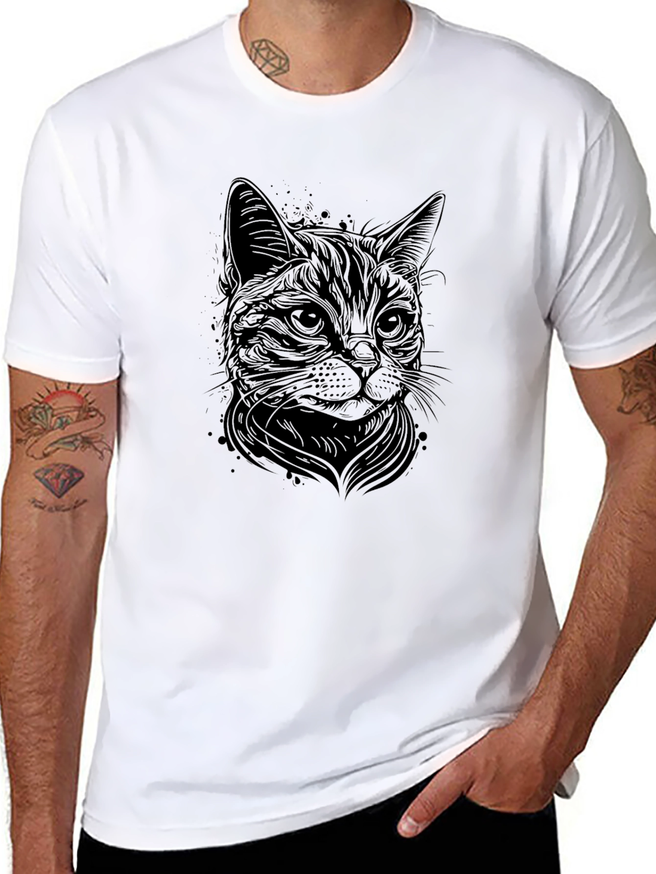 Black Cat Graphic T-Shirt - Mens Crew Neck