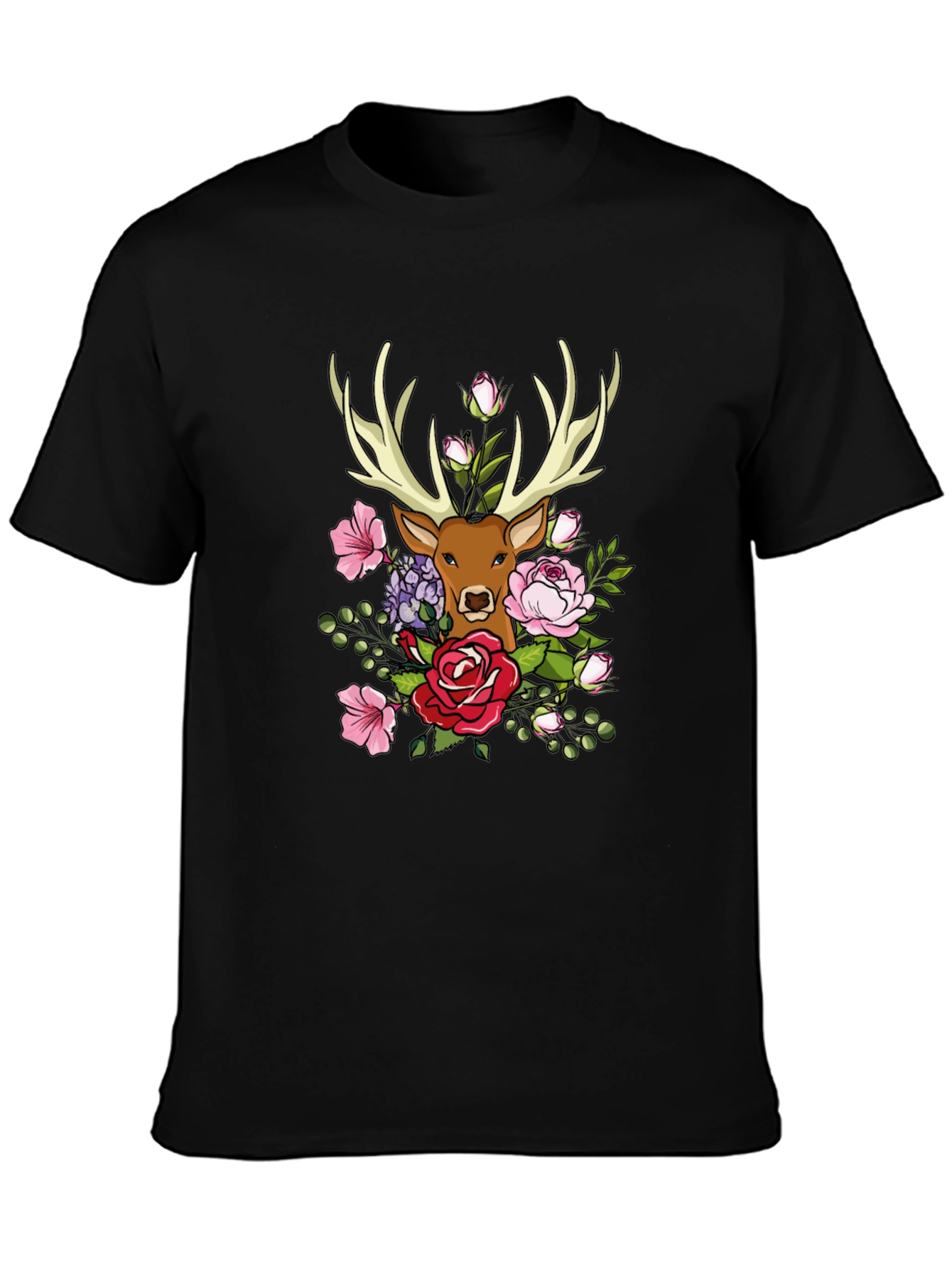 Floral Deer Graphic T-Shirt - Nature Inspired Tee