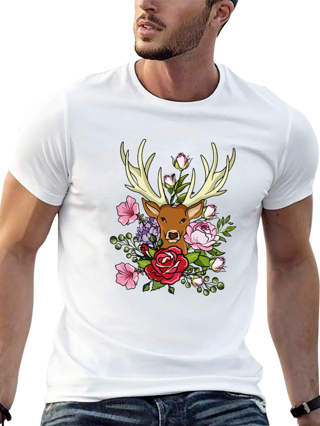 Floral Deer Graphic T-Shirt - Nature Inspired Tee