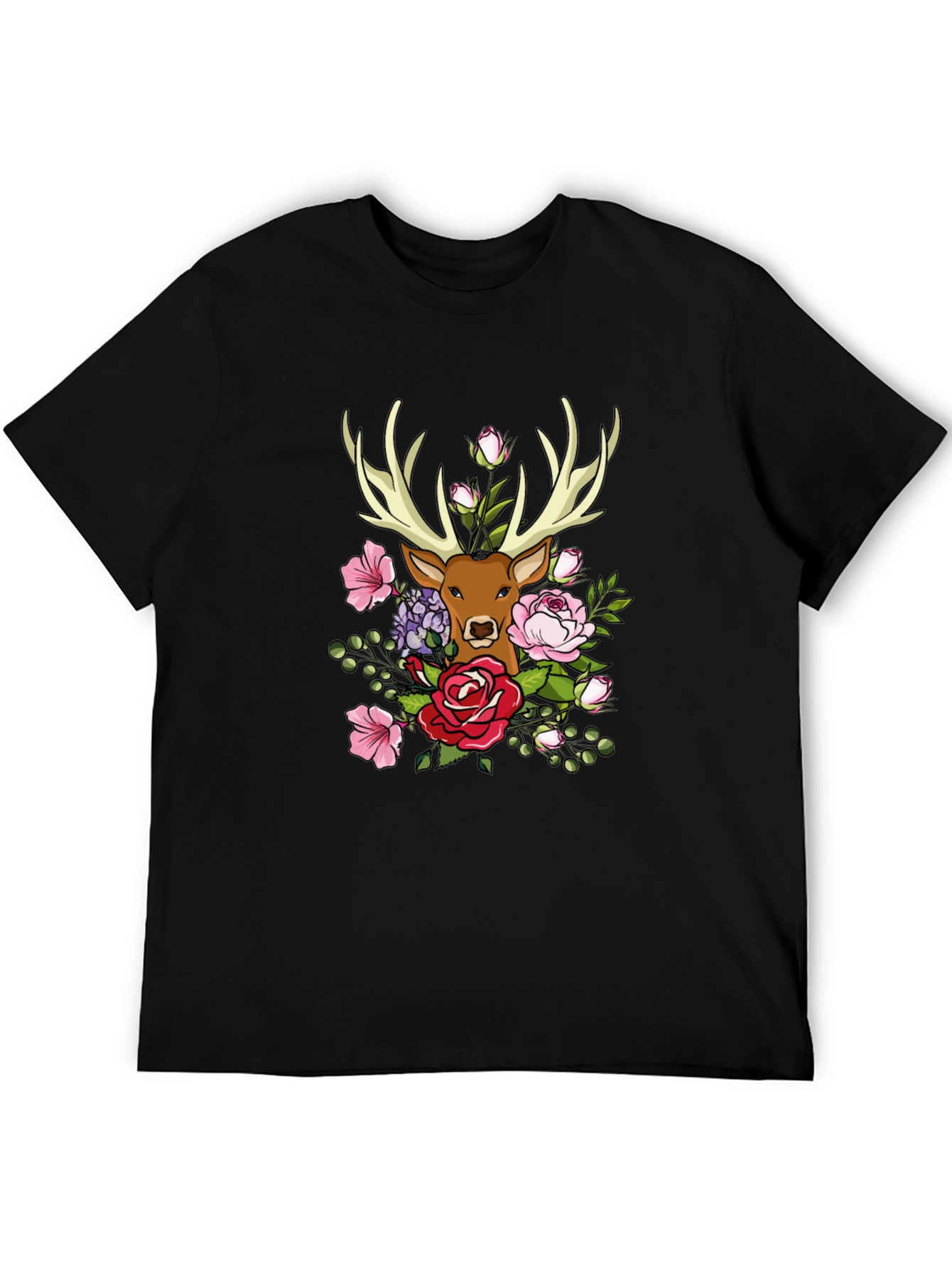 Floral Deer Graphic T-Shirt - Nature Inspired Tee