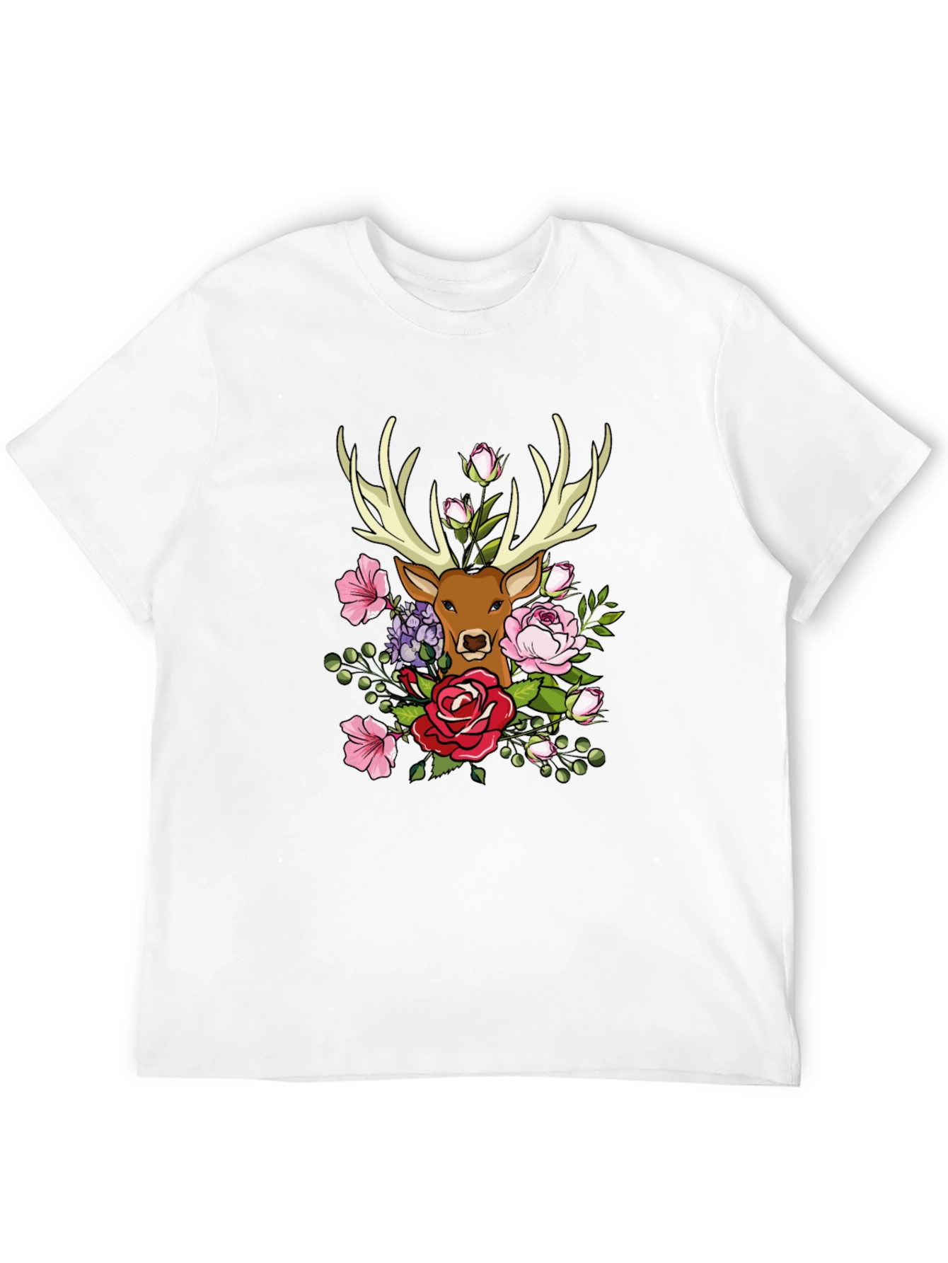 Floral Deer Graphic T-Shirt - Nature Inspired Tee