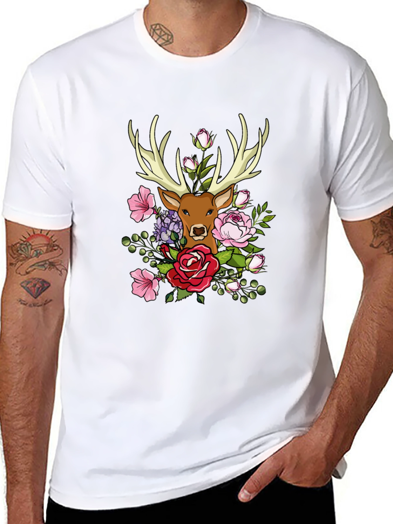 Floral Deer Graphic T-Shirt - Nature Inspired Tee