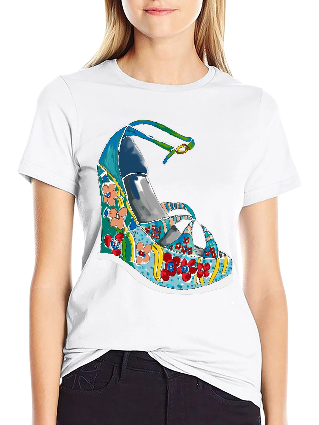 Funky Floral Wedge Heel T-Shirt
