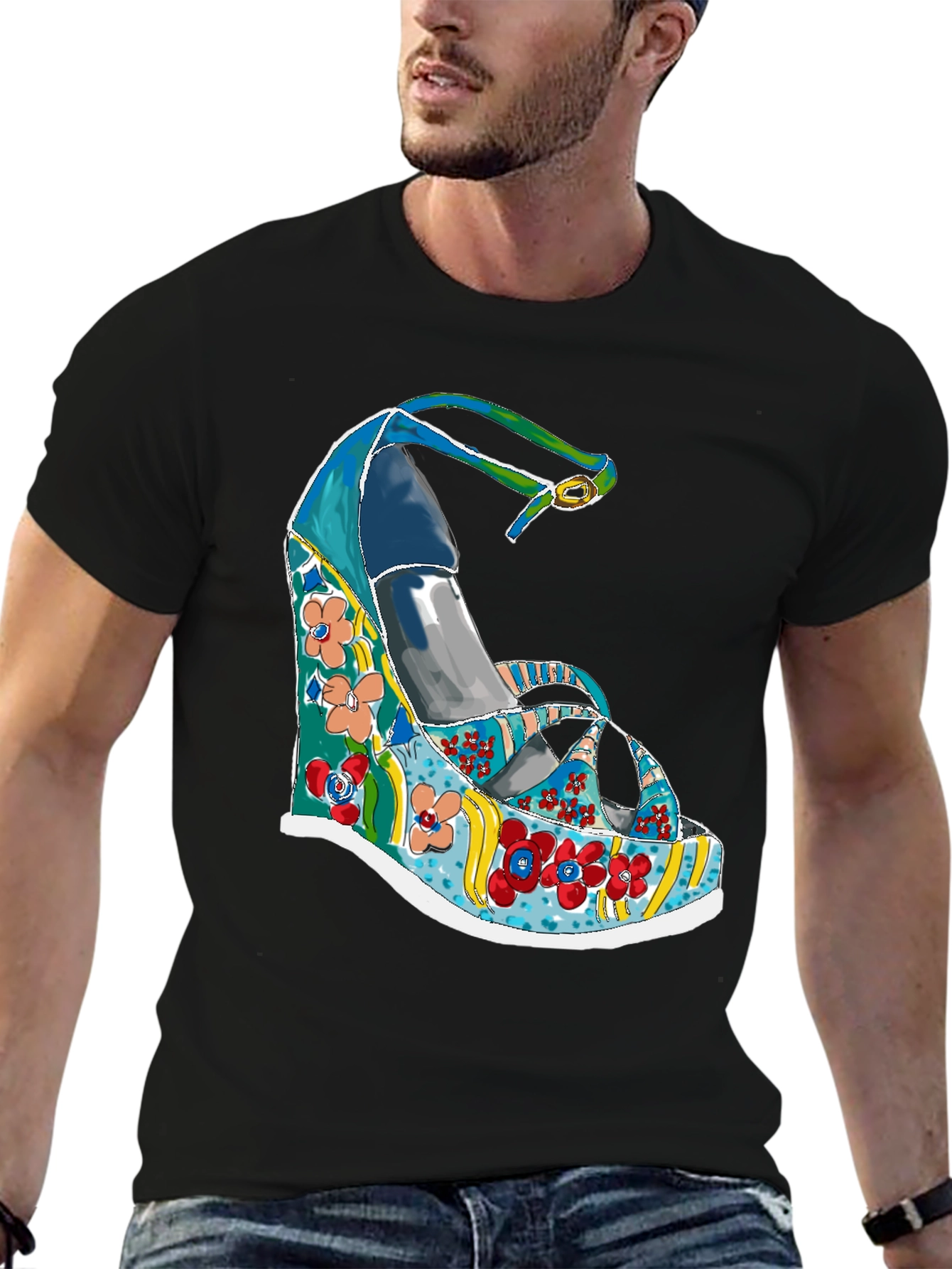 Funky Floral Wedge Heel T-Shirt