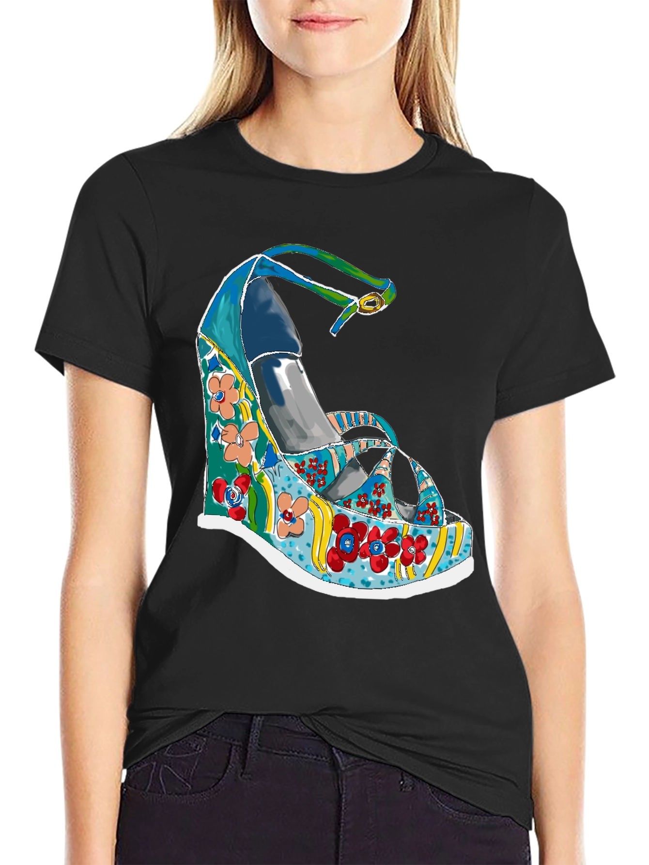 Funky Floral Wedge Heel T-Shirt