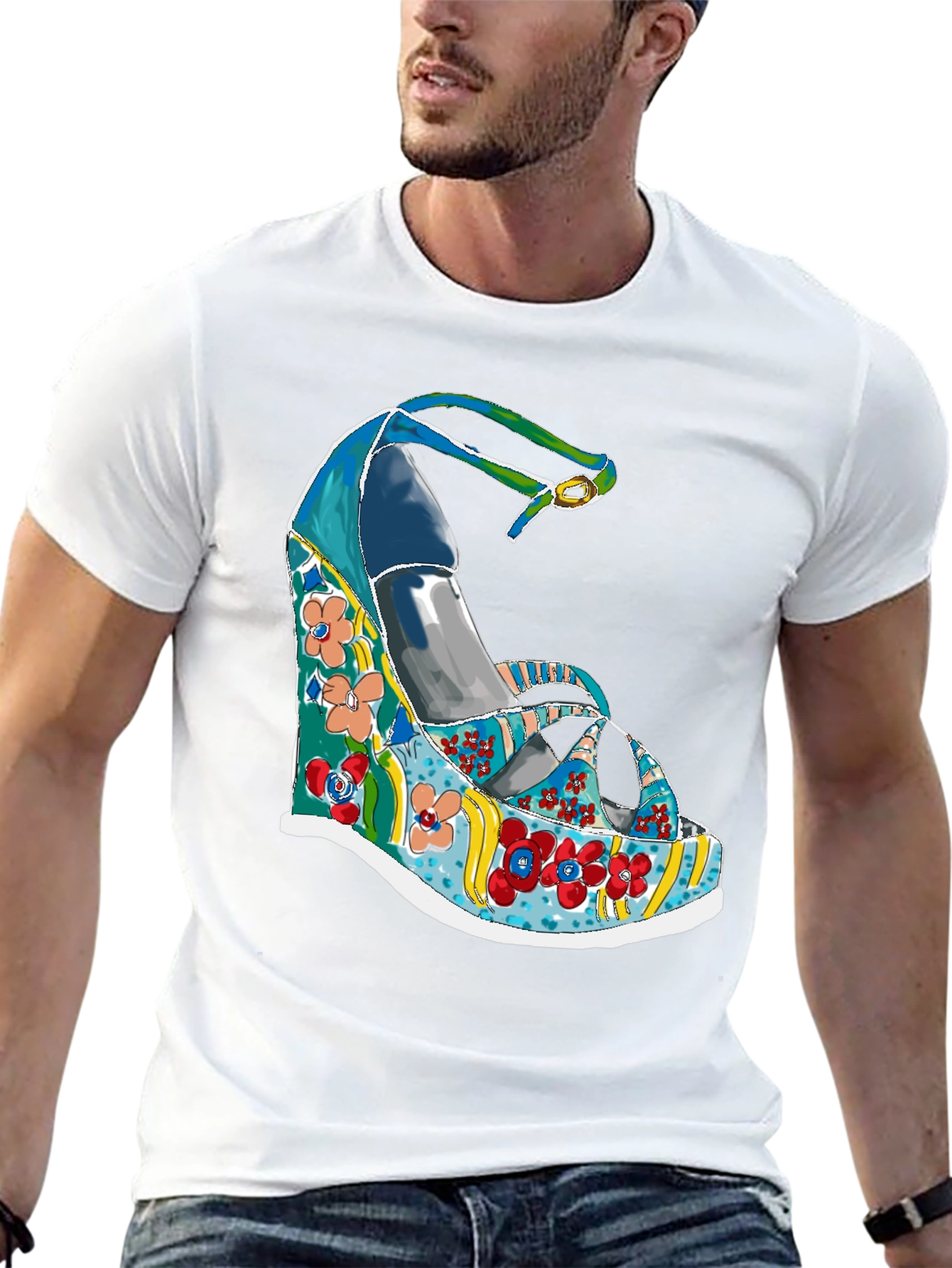 Funky Floral Wedge Heel T-Shirt