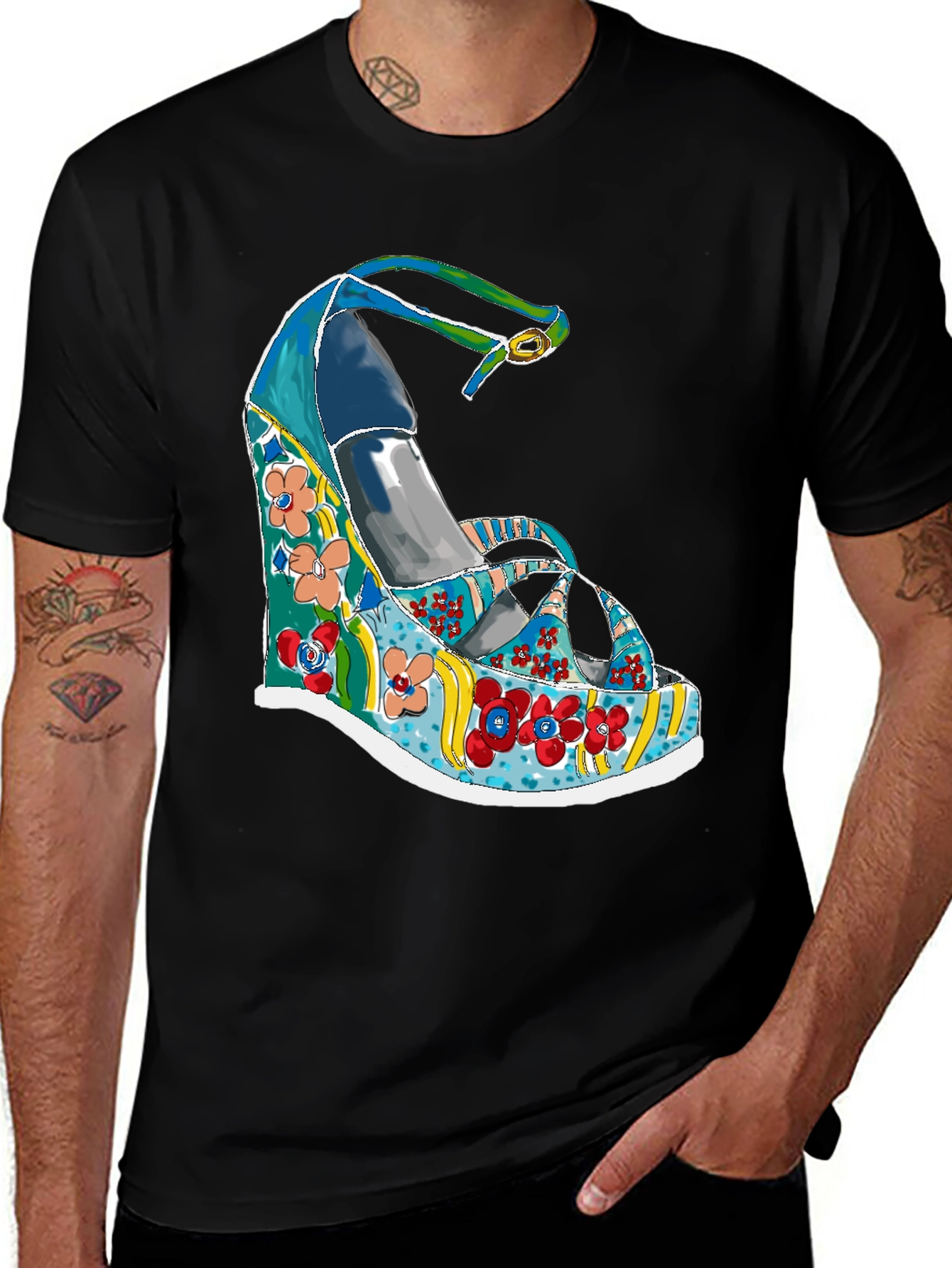 Funky Floral Wedge Heel T-Shirt