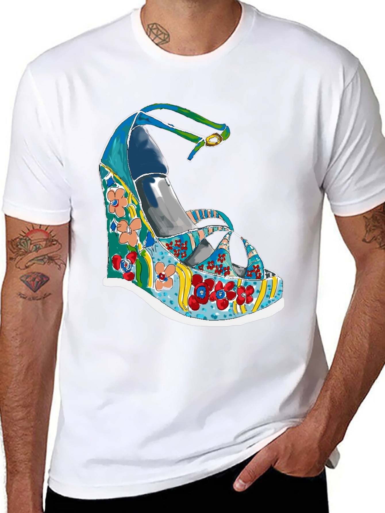Funky Floral Wedge Heel T-Shirt