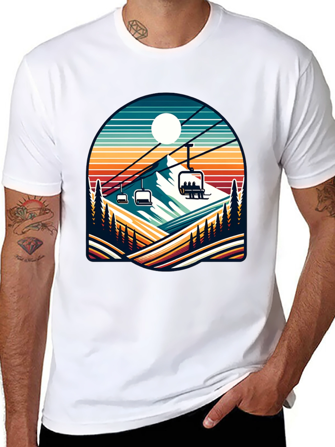 Retro Ski Lift T-Shirt | Mountain Scene Tee